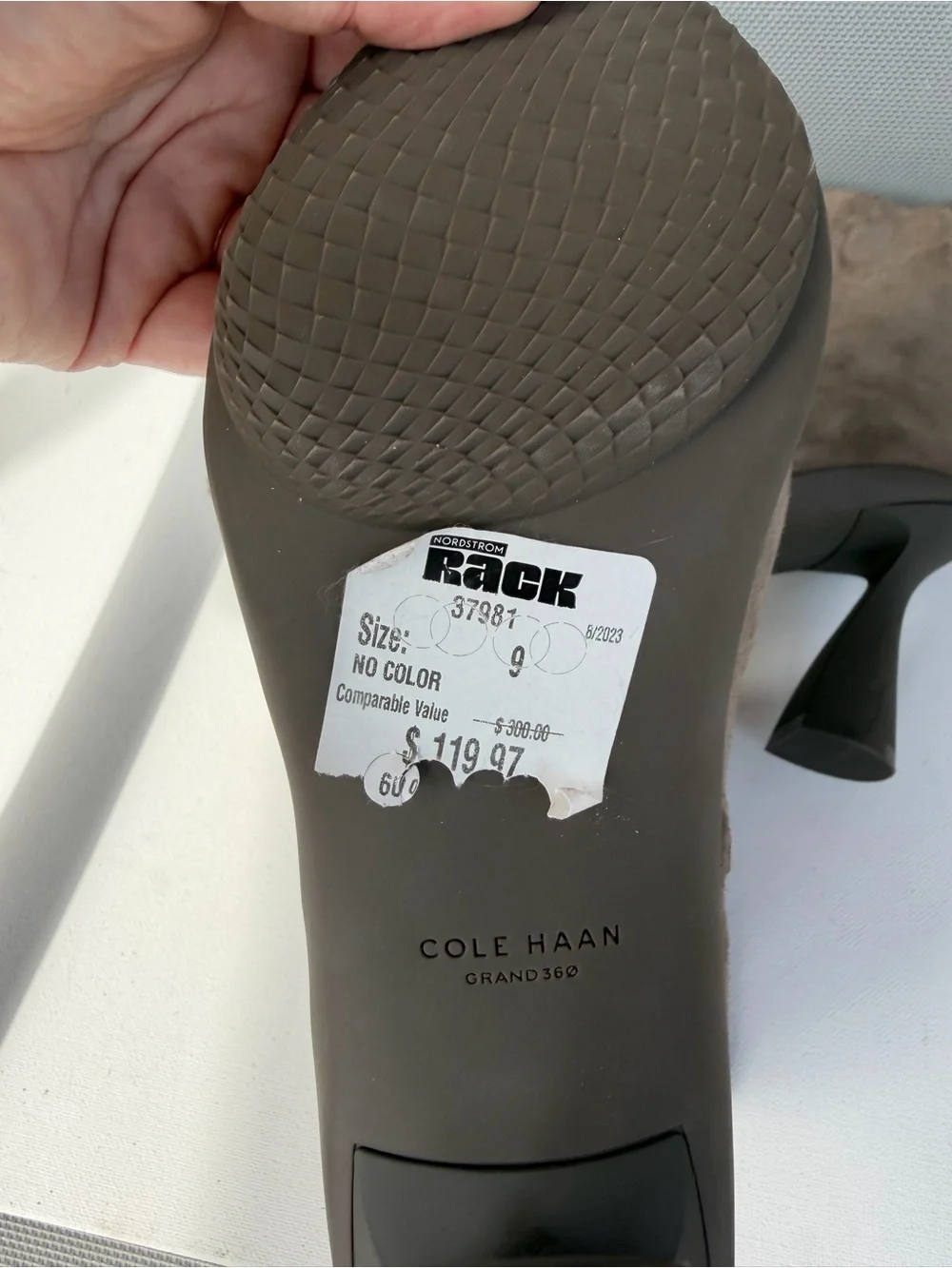 Cole Haan Grand.360 Suede Ankle Boots Taupe Sculptural Heel Pointed Toe Size 9B